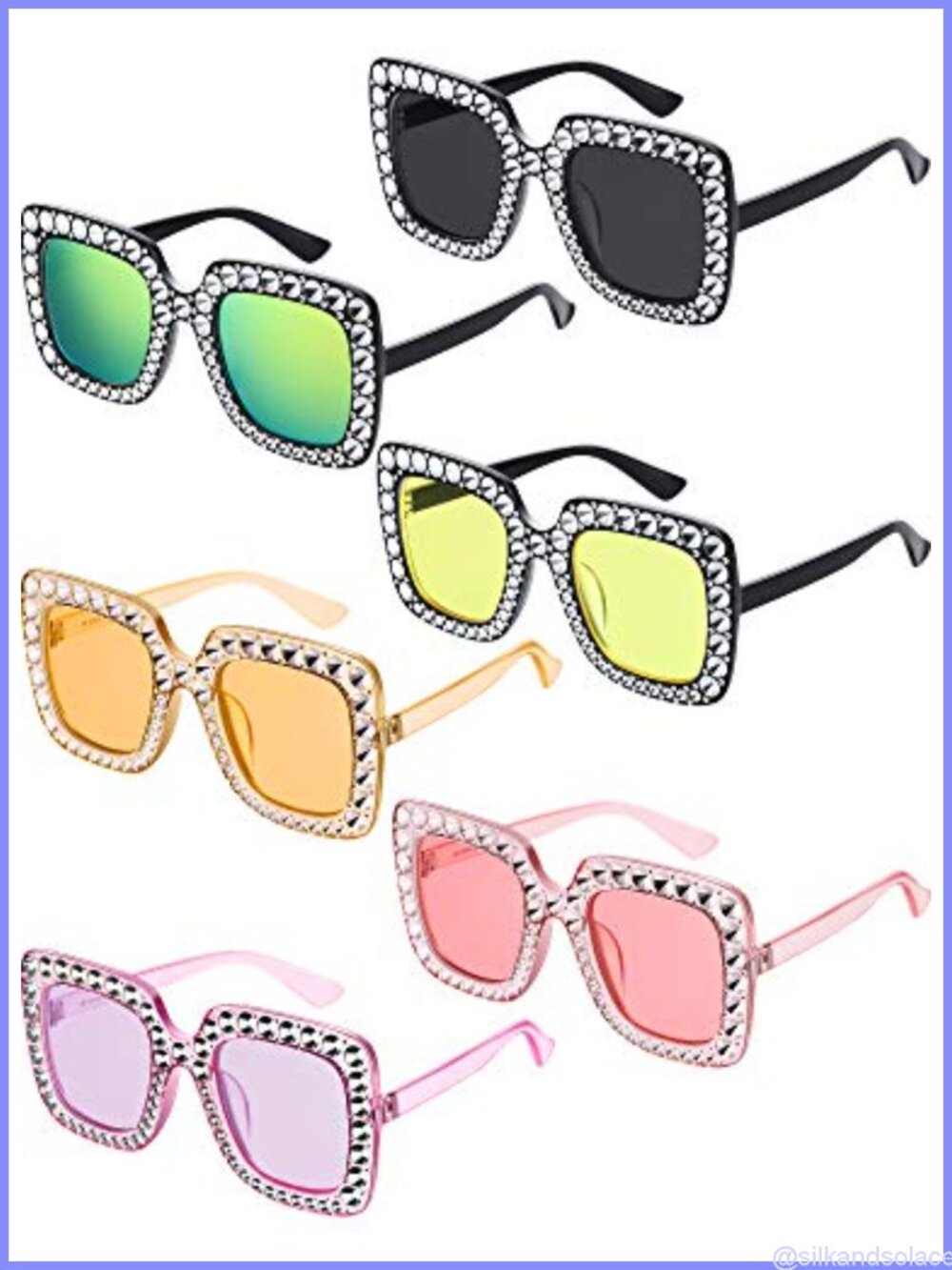 Oversize Square Retro Sunglasses 6 Pc Set Lightweight UV Protection